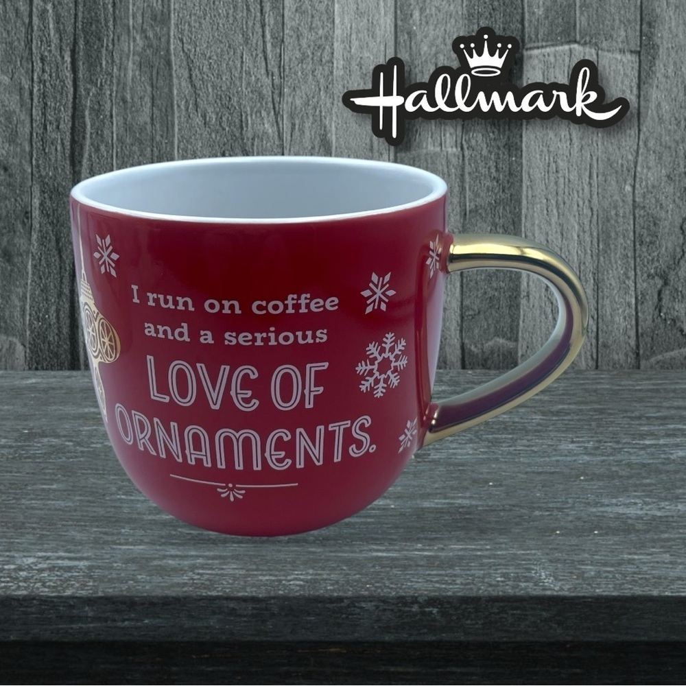 Hallmark I run on coffee and a serious love of ornaments Red and Gold Coffee Mug